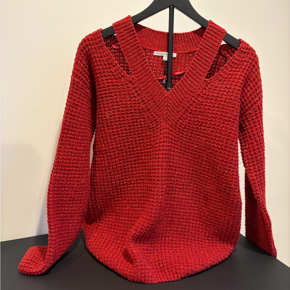 Rebecca Minkoff Textured Red V-Neck Sweater